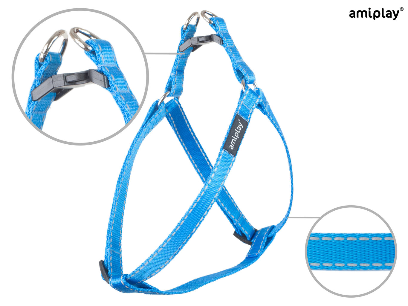 Reguliuojamos petnešos Ami Play Harness Reflective, mėlynos, XL 50-95x2,5 cm kaina ir informacija | Antkakliai, petnešos šunims | pigu.lt