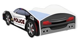 Кровать с матрасом Car BED-POLICE-1, 140x70 см, черная/белая цена и информация | Детские кровати | pigu.lt