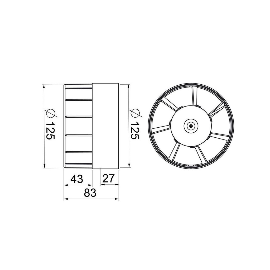 Kanalinis ventiliatorius Awenta WKA 125, 125mm, balta цена и информация | Vonios ventiliatoriai | pigu.lt