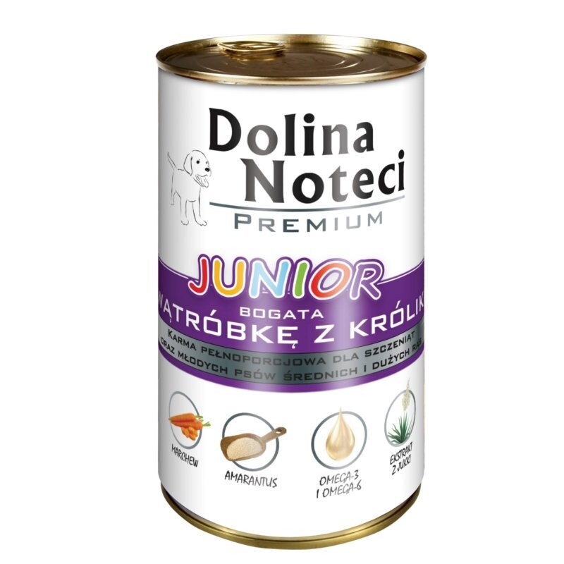 Dolina Noteci Premium Junior su triušio kepenėlėmis, 400 g kaina ir informacija | Konservai šunims | pigu.lt