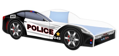 Кровать с матрасом Car BED-POLICE-1, 160x80 см, черная/белая цена и информация | Детские кровати | pigu.lt