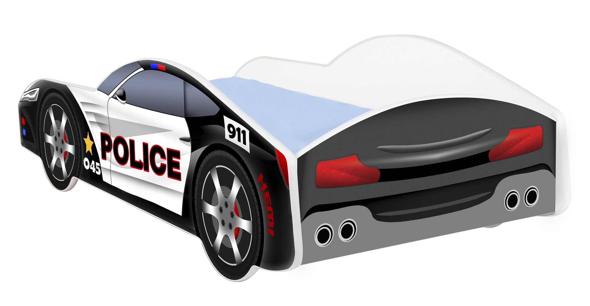 Lova su čiužiniu Car BED-POLICE-1, 160x80 cm, juoda/balta kaina ir informacija | Vaikiškos lovos | pigu.lt