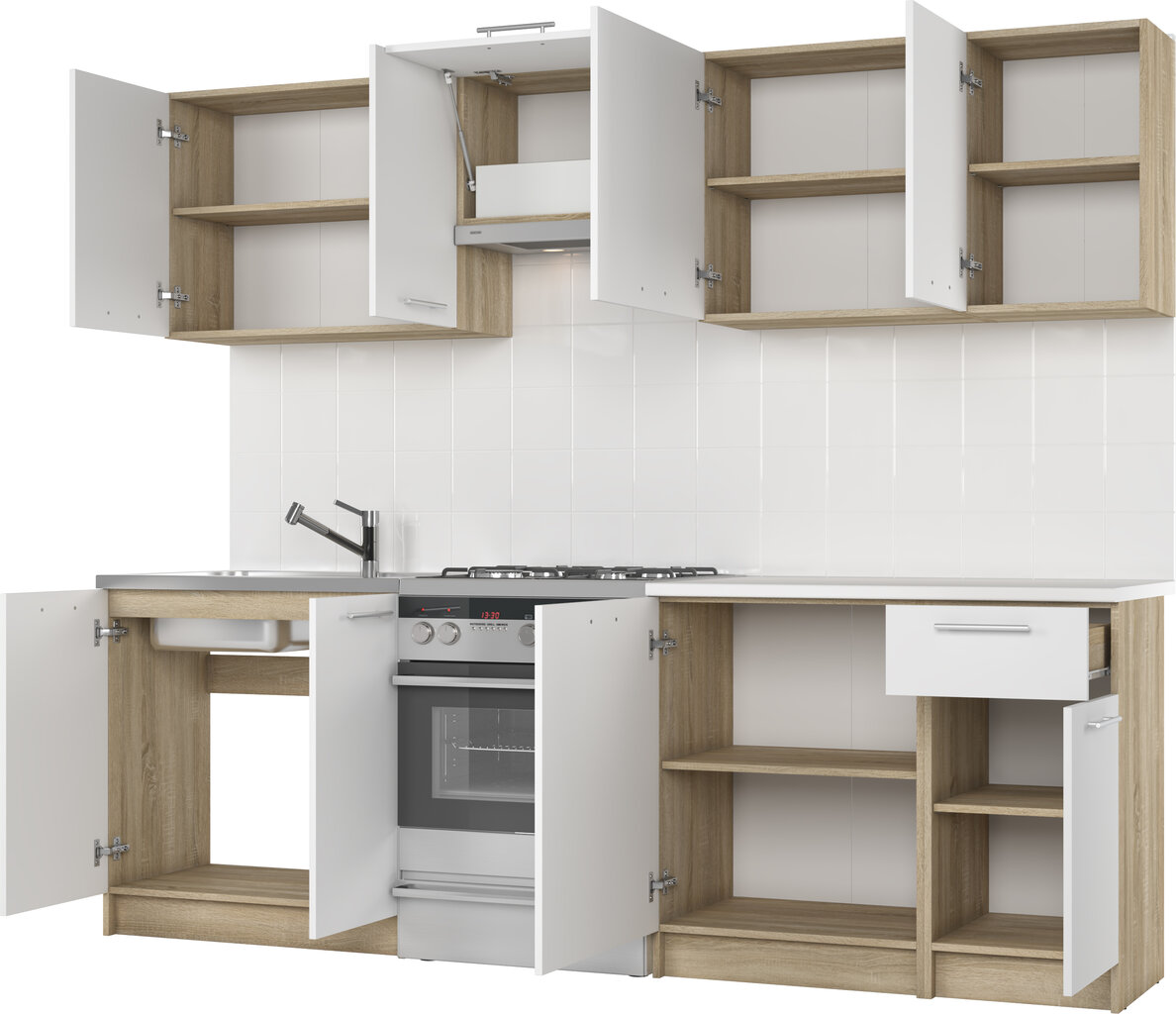 Virtuvinių spintelių komplektas Halmar Daria, baltas/ąžuolo spalvos kaina ir informacija | Virtuvės baldų komplektai | pigu.lt