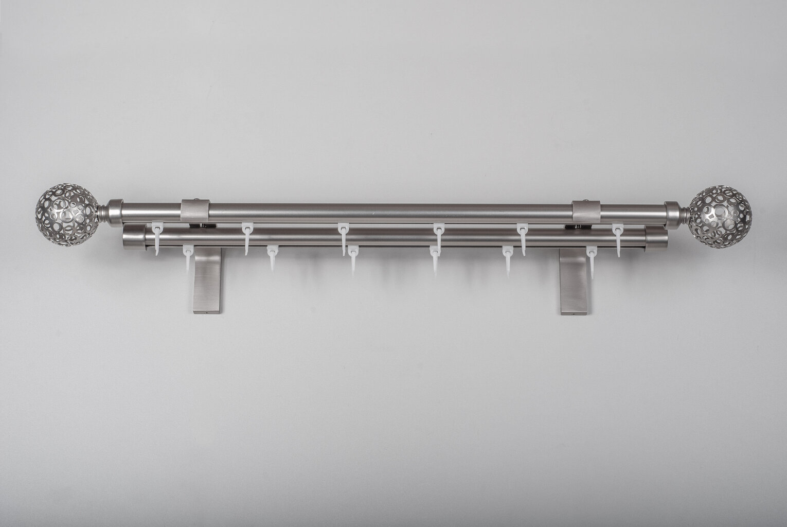 Karnizas MONACO LUNAS dvigubas šviesaus matinio sidabro spalva, 160 cm kaina ir informacija | Karnizai | pigu.lt