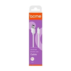 Acme CB1012W Micro USB, USB A, 2 m, Whit цена и информация | Кабели для телефонов | pigu.lt