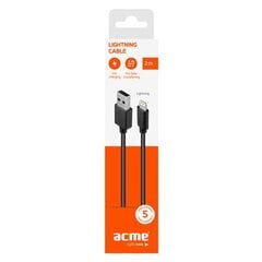 Acme CB1032 Lightning, USB A, 2 m, Black цена и информация | Кабели для телефонов | pigu.lt