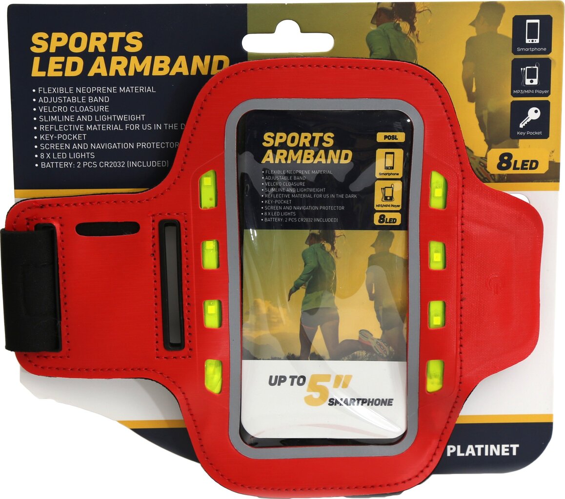 Platinet Sports LED Armband Red kaina ir informacija | Išmaniosios apyrankės (fitness tracker) | pigu.lt