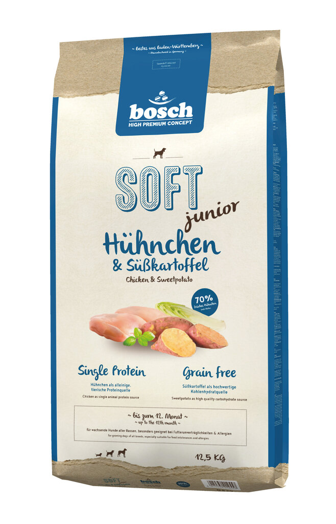 Bosch Petfood Plus HPC Soft+ Junior Chicken (vieno baltymo) 12,5kg kaina ir informacija | Sausas maistas šunims | pigu.lt