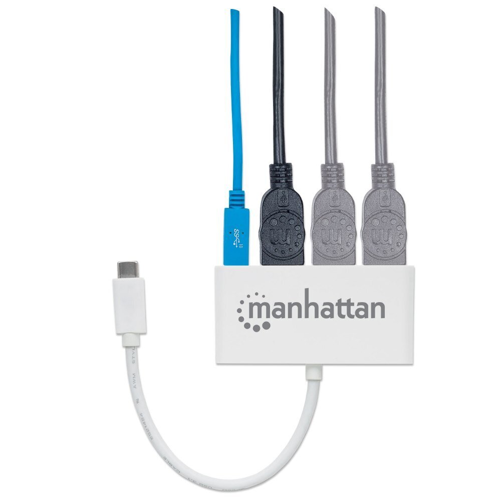 USB-C šakotuvas Manhattan USB-C 3.1 Gen1 3x USB-A su USB-C PD kaina ir informacija | Adapteriai, USB šakotuvai | pigu.lt