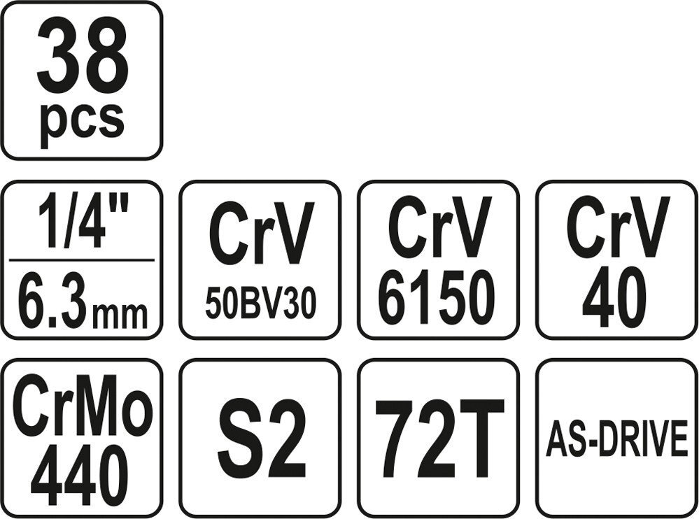 Įrankių rinkinys 38 vnt. 1/4 CrV Yato YT-14471 kaina ir informacija | Mechaniniai įrankiai | pigu.lt