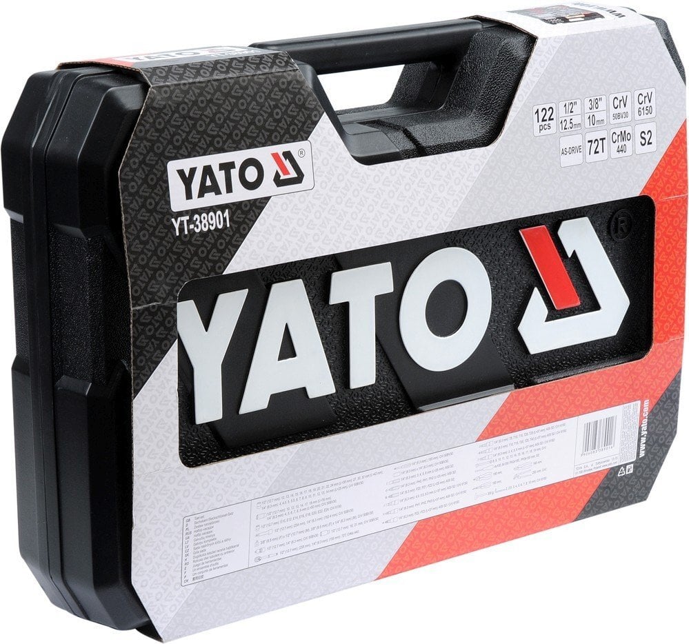 Įrankių rinkinys 122 vnt. 1/2", 1/4" CrV Yato YT-38901 kaina ir informacija | Mechaniniai įrankiai | pigu.lt
