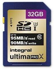 Integral UltimaPro X SDHC 32ГБ 95 / 90MB 10 UHS-I U3 цена и информация | Карты памяти для фотоаппаратов, камер | pigu.lt