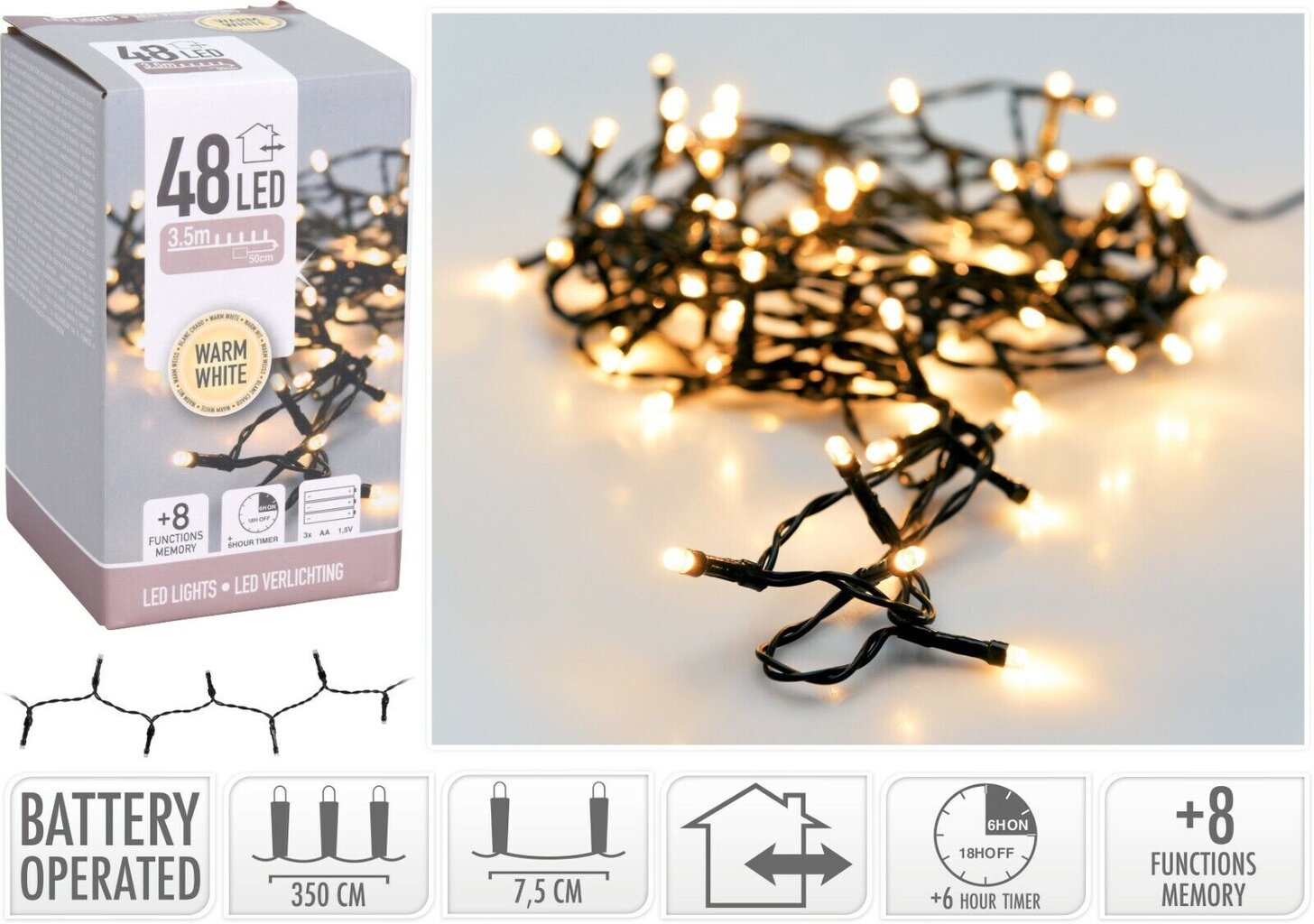 Kalėdinė girlianda, 48 LED kaina ir informacija | Girliandos | pigu.lt