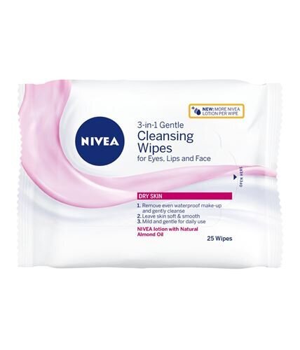 Drėgnos valomosios servetėlės Nivea Gentle Cleansing 3 in 1, 25 vnt. цена и информация | Veido prausikliai, valikliai | pigu.lt