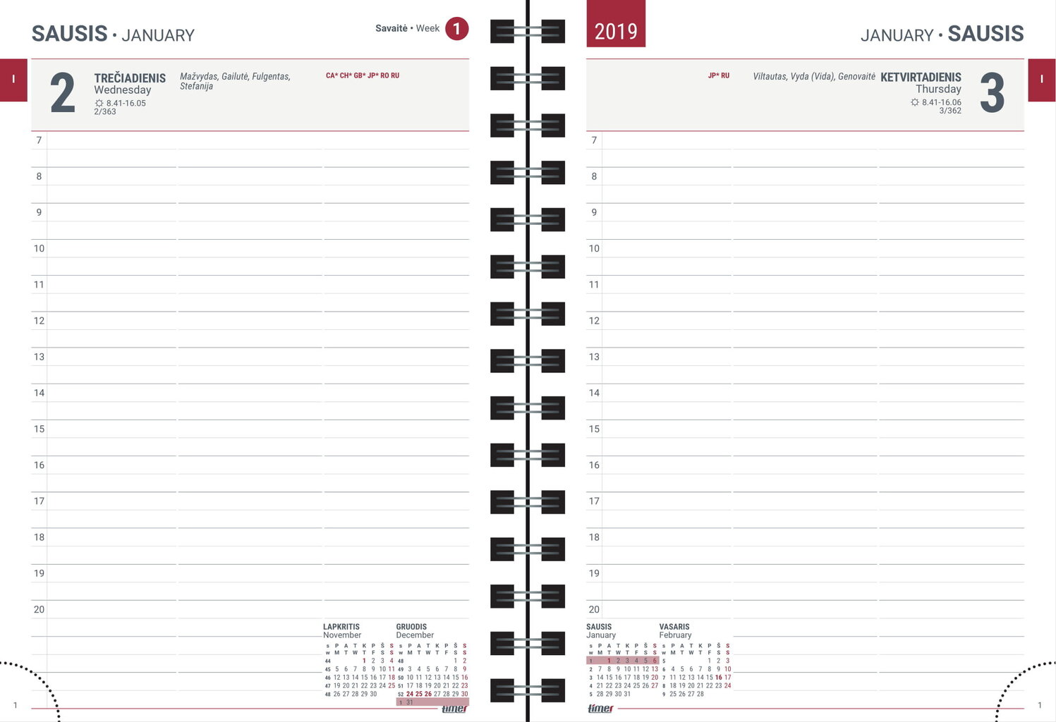 Kalendorius Timer Kancleris Spirex 2019 metai, A5 , 2417346006 raudonas kaina ir informacija | Verslo dovanos | pigu.lt