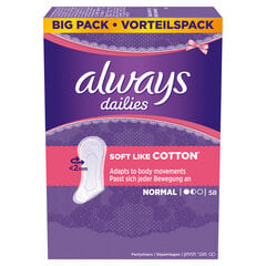 Прокладки Always Soft & Cotion 58 шт. цена и информация | Тампоны, гигиенические прокладки для критических дней, ежедневные прокладки | pigu.lt