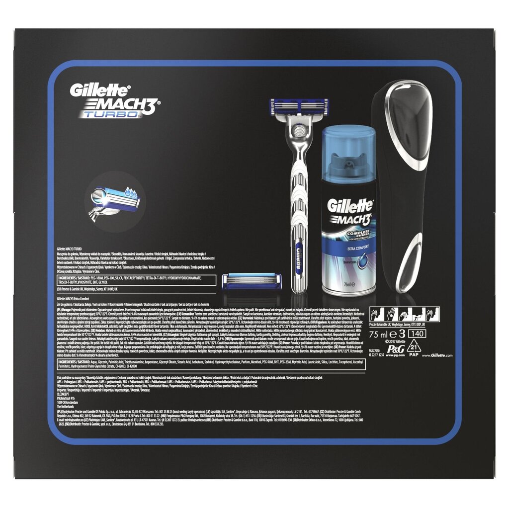 Rinkinys Gillette Mach3 Turbo Razor vyrams: skustuvas Turbo 1 vnt. + skustuvo galvutės 2 vnt. + skutimosi putos 75 ml kaina ir informacija | Skutimosi priemonės ir kosmetika | pigu.lt