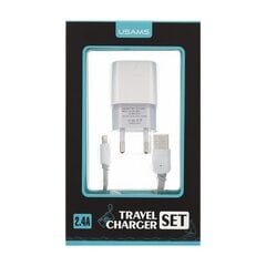 USAMS Dual Quick Charge Premium Travel Charger USB 2.4A + Lightning Cable White kaina ir informacija | Krovikliai telefonams | pigu.lt