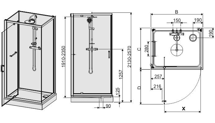 Ketursienė dušo kabina Sanplast Classic II kpl-KCDJ/CLII 90-120s цена и информация | Dušo kabinos | pigu.lt