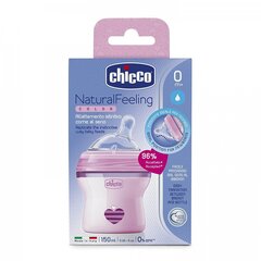 Buteliukas Chicco Natural Feeling 150 ml, rožinis, 0+ mėn. kaina ir informacija | Buteliukai kūdikiams ir jų priedai | pigu.lt