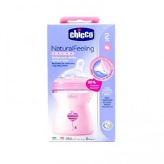 Бутылочка Chicco Natural Feeling 250 мл, розовая, 2+ месяца цена и информация | Бутылочки и аксессуары | pigu.lt