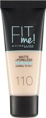 Maybelline Жидкая тональная основа FIT ME Matte 110 Porcelain, 30мл цена и информация | Пудры, базы под макияж | pigu.lt