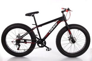 Kalnų dviratis Louke Fat bike, 26", juodas/raudonas kaina ir informacija | Dviračiai | pigu.lt