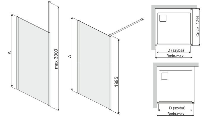 Walk-In dušo kabina Sanplast Prestige III P/PR III 140s, matinė graphit kaina ir informacija | Dušo durys ir sienelės | pigu.lt