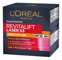 Dieninis veido kremas L'oreal Paris Revitalift Laser X3 Anti-Aging Care SPF20, 50 ml цена и информация | Кремы для лица | pigu.lt