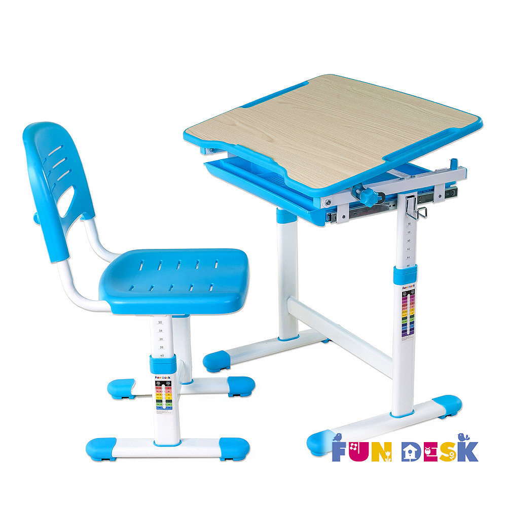 Augantis vaikiškas stalas ir kėdė FunDesk Piccolino, mėlynos/baltos/ąžuolo spalvos kaina ir informacija | Kompiuteriniai, rašomieji stalai | pigu.lt