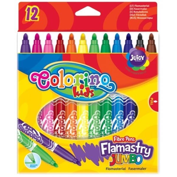 Flomasteriai Jumbo Colorino Kids, 12 spalvų цена и информация | Piešimo, tapybos, lipdymo reikmenys | pigu.lt