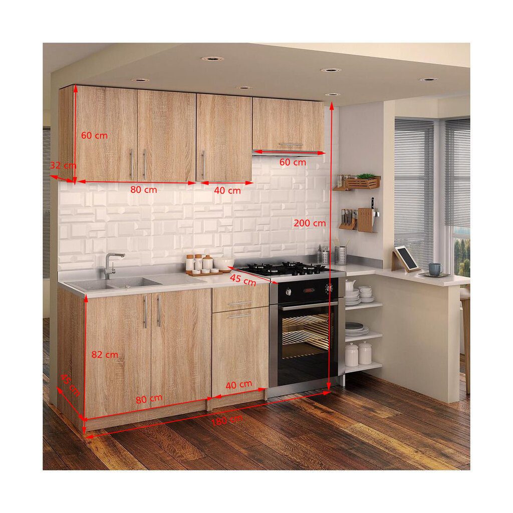 Virtuvinių spintelių komplektas Dalia 2, ąžuolo spalvos цена и информация | Virtuvės baldų komplektai | pigu.lt