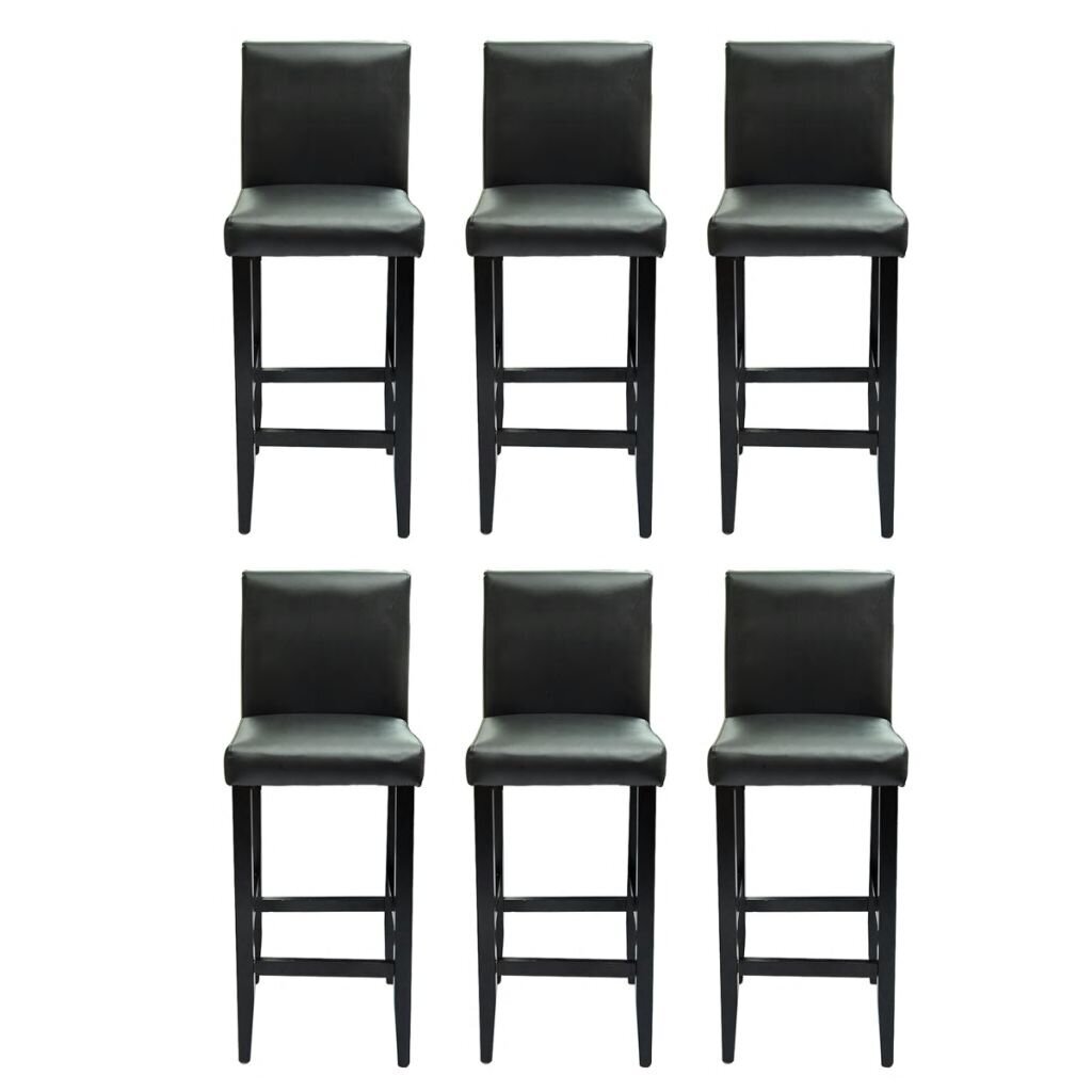 Modernių juodos dirbtinės odos baro kėdžių komplektas, 6 vnt. kaina ir informacija | Virtuvės ir valgomojo kėdės | pigu.lt