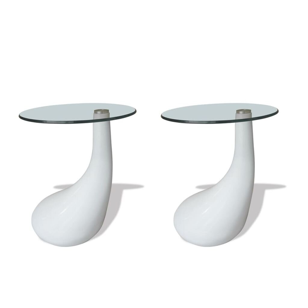 Lašo formos dviejų baltų kavos staliukų komplektas kaina ir informacija | Kavos staliukai | pigu.lt