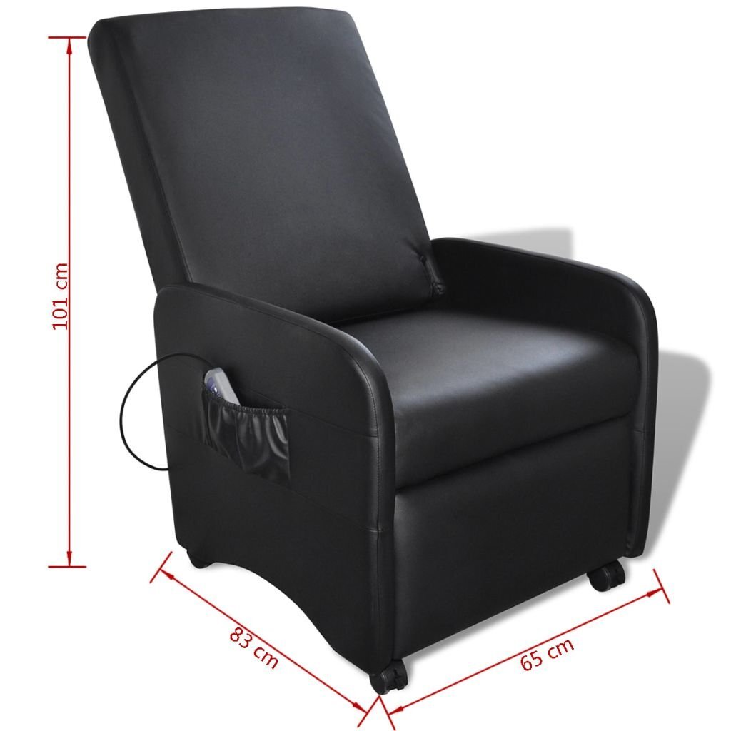 Sulankstomas, masažinis fotelis iš dirbtinės odos, juodas цена и информация | Svetainės foteliai | pigu.lt