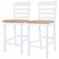 2 medinių baro kėdžių komplektas, baltos/rudos spalvos цена и информация | Virtuvės ir valgomojo kėdės | pigu.lt