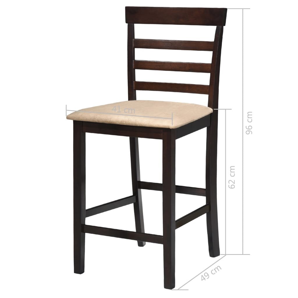 Medinių baro kėdžių komplektas, rudos/kreminės spalvos, 2 vnt. kaina ir informacija | Virtuvės ir valgomojo kėdės | pigu.lt