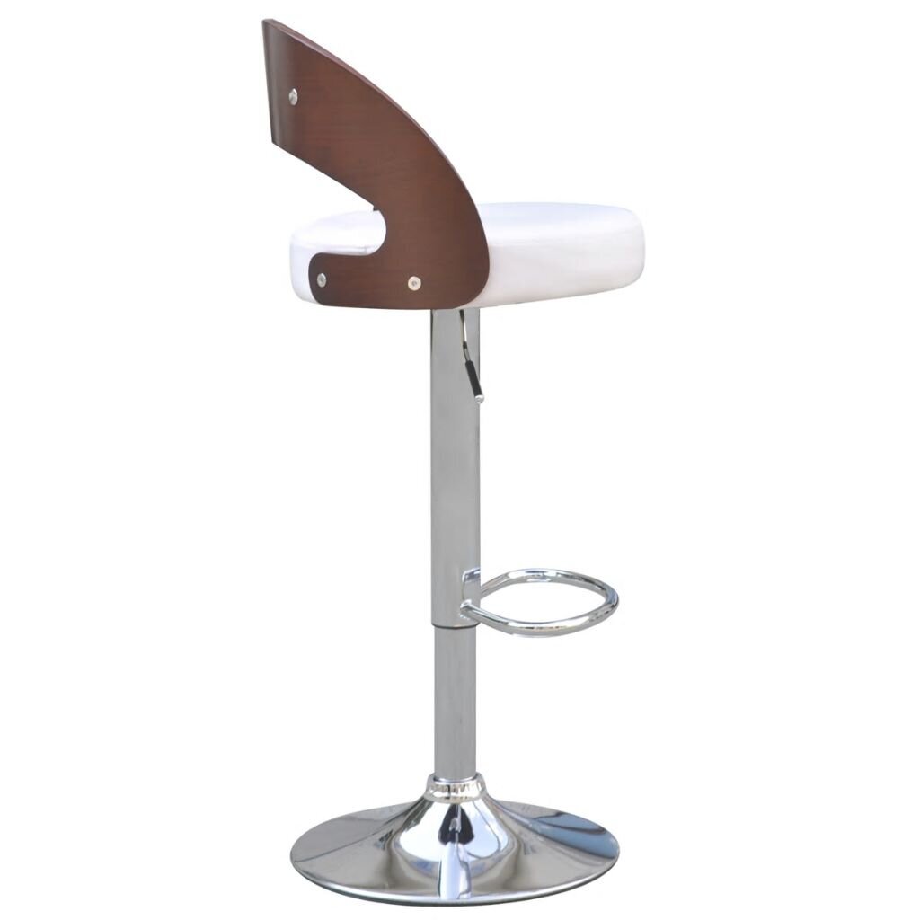 2 dirbtinės odos baro kėdės su paminkštintu mediniu atlošu, baltos kaina ir informacija | Virtuvės ir valgomojo kėdės | pigu.lt