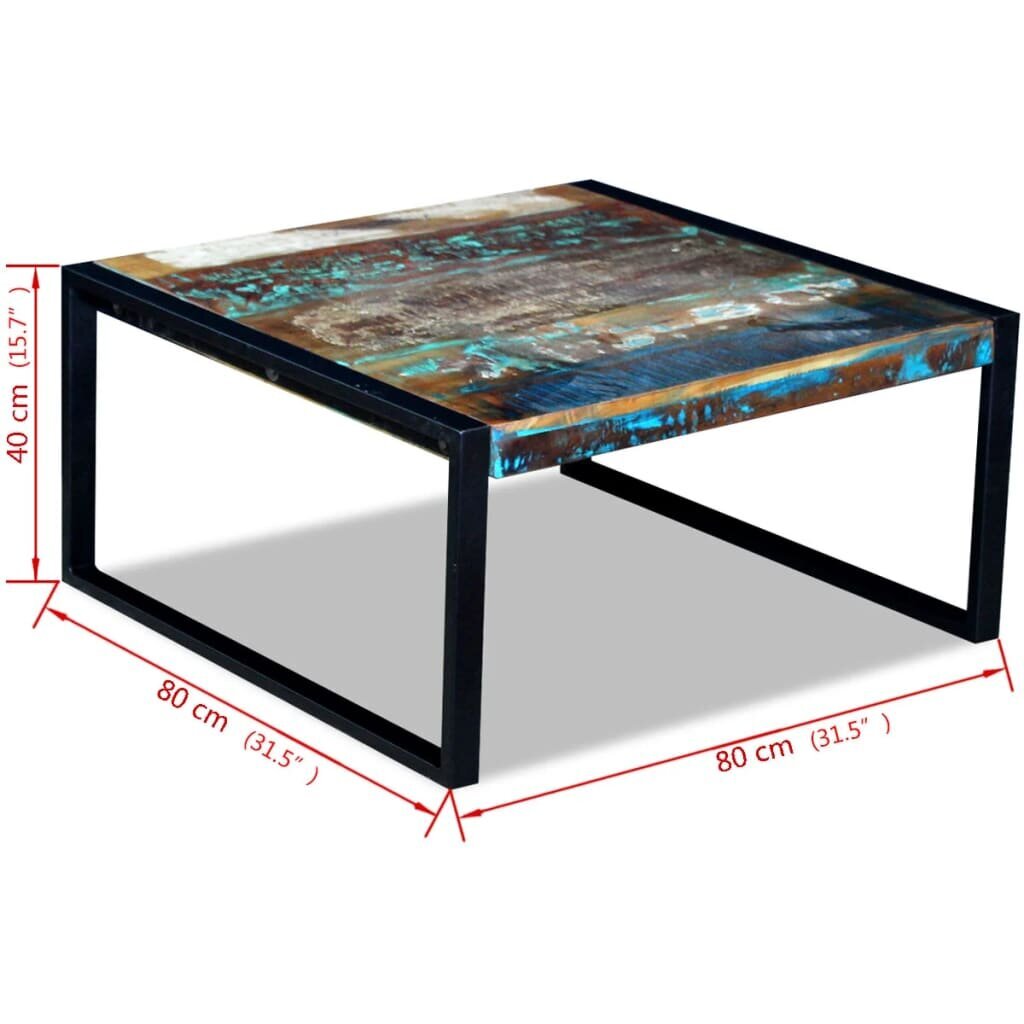 Kavos staliukas, masyvi perdirbta mediena, 80x80x40 cm kaina ir informacija | Kavos staliukai | pigu.lt