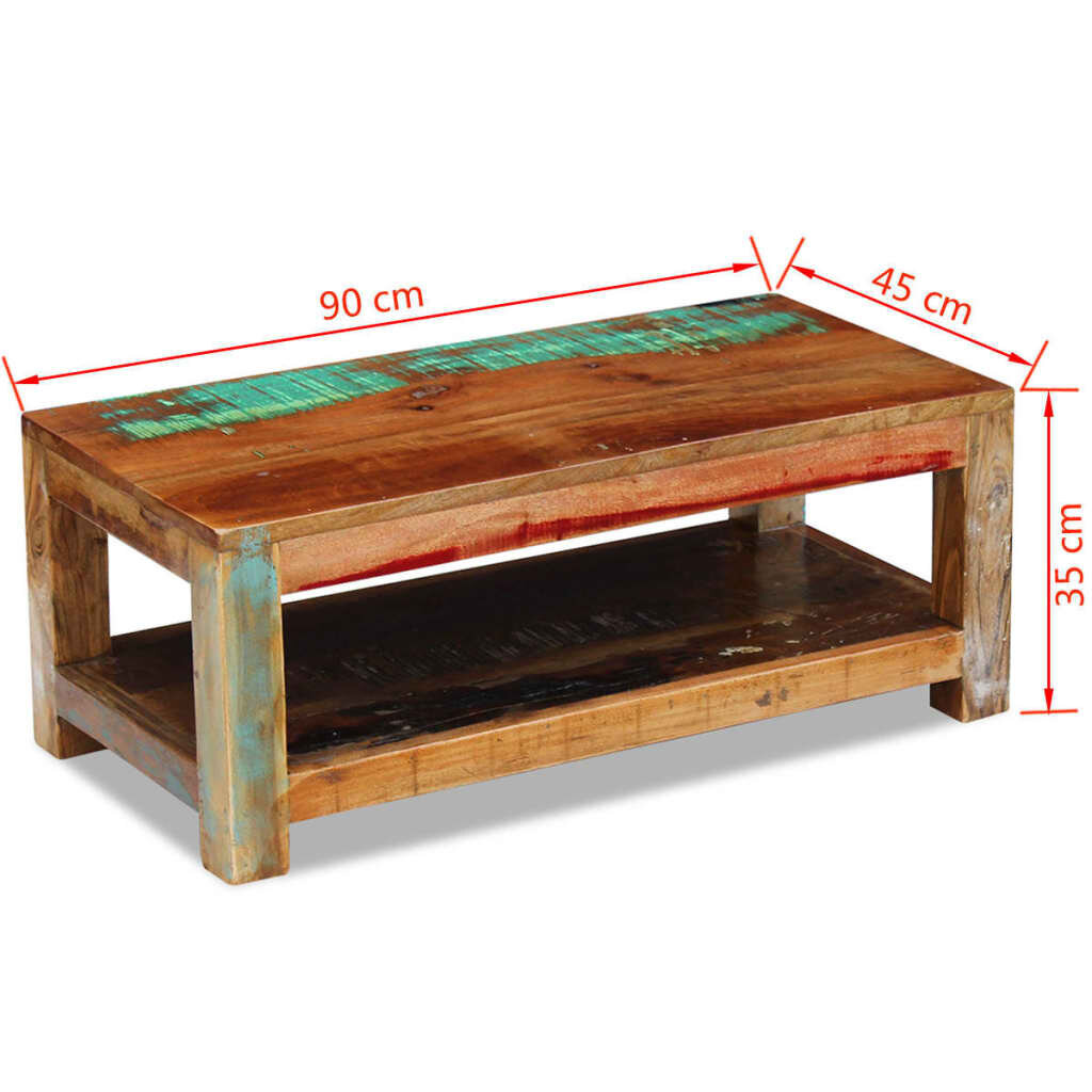 Kavos staliukas, masyvi perdirbta mediena, 90x45x35 cm kaina ir informacija | Kavos staliukai | pigu.lt