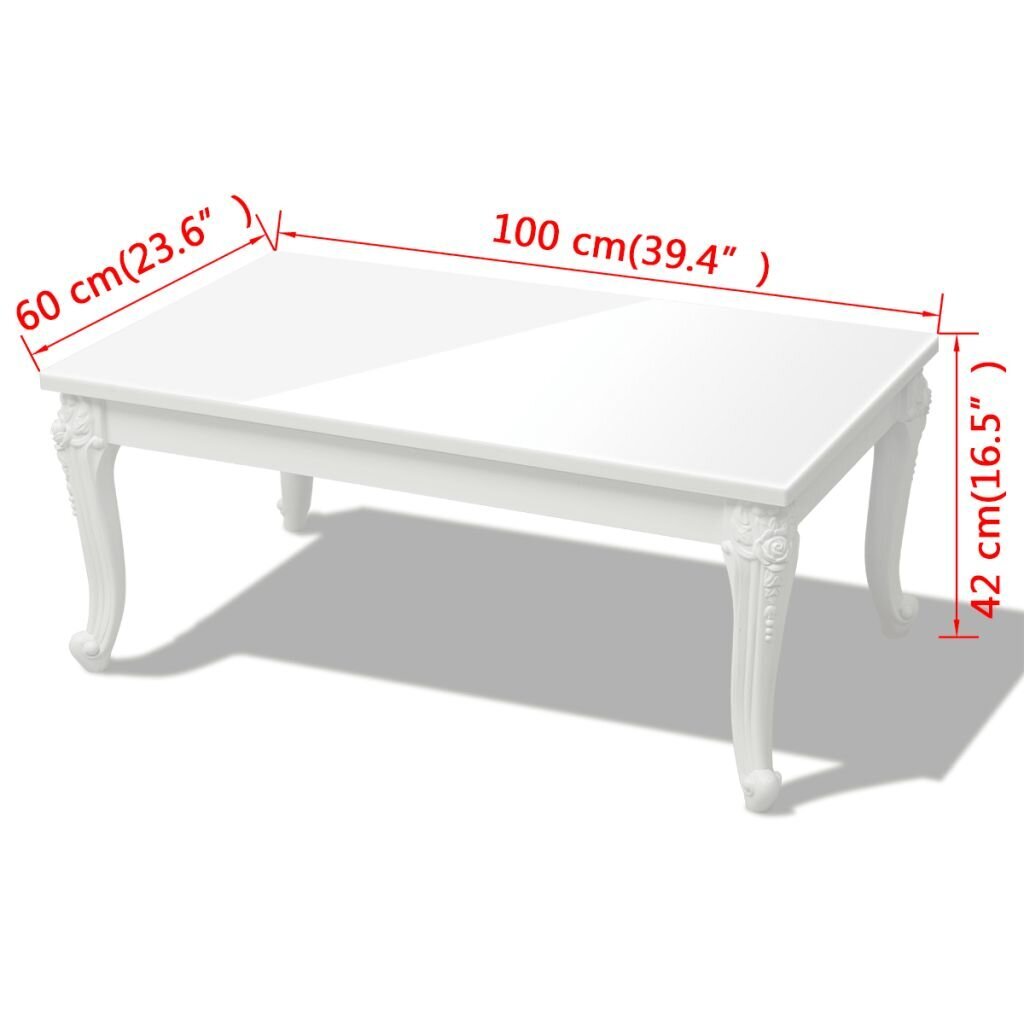 Kavos staliukas, 100x60x42 cm, baltas kaina ir informacija | Kavos staliukai | pigu.lt