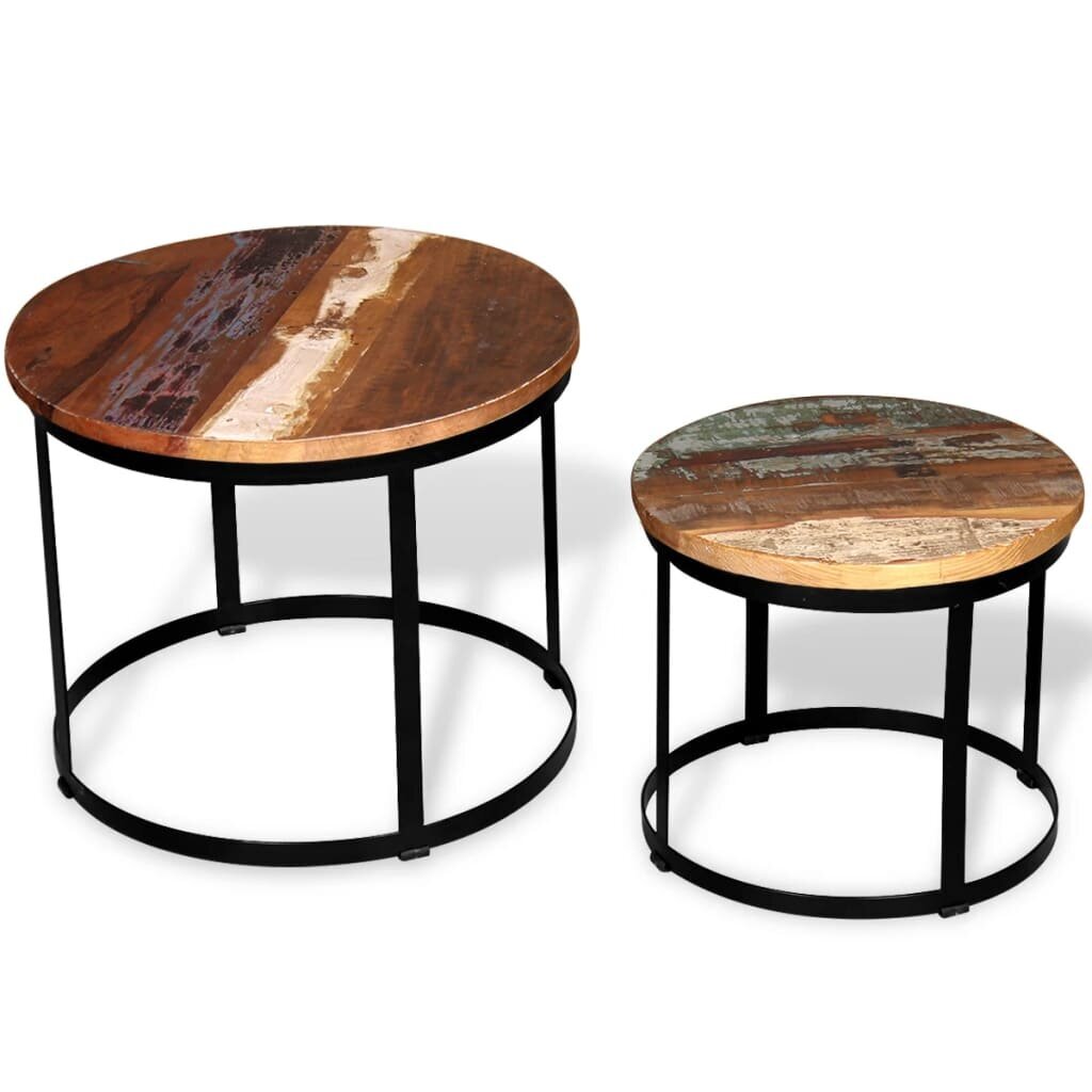 2 dalių kavos staliukų komplektas, 40/50 cm, mediena, apvalus kaina ir informacija | Kavos staliukai | pigu.lt