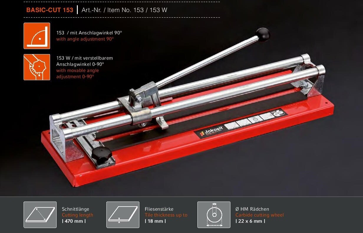 Plytelių pjaustymo staklės JOKOSIT BASIC-CUT 153W (470 mm) kaina ir informacija | Mechaniniai įrankiai | pigu.lt