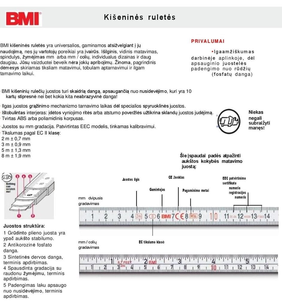 Ruletė BMI twoCOMP, 25 mm, 5 m kaina ir informacija | Mechaniniai įrankiai | pigu.lt