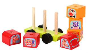 Деревянный автобус с забавными животными, 7 кубиков цена и информация | Игрушки для малышей | pigu.lt