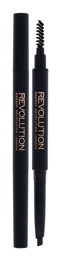 Antakių pieštukas su šepetėliu Makeup Revolution London Duo Brow 0,15 g, Dark Brown kaina ir informacija | Antakių dažai, pieštukai | pigu.lt
