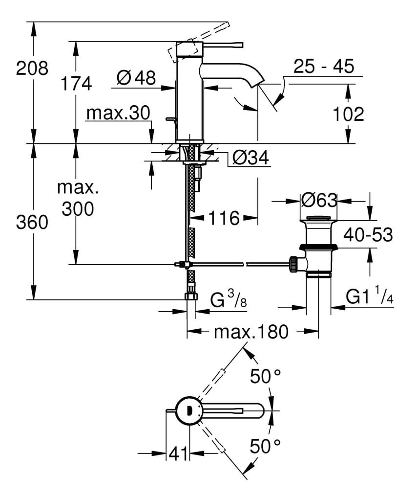 Grohe Essence praustuvo maišytuvas 23589001 kaina ir informacija | Vandens maišytuvai | pigu.lt