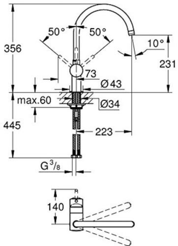 Grohe Minta OHM virtuvinis maišytuvas, juodas 32917KS0 kaina ir informacija | Virtuvės maišytuvai | pigu.lt