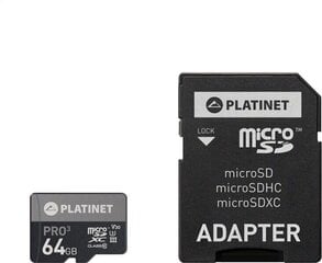 Platinet PMMSDX64UIII Micro SD atminties kortelė, 64 GB kaina ir informacija | Atminties kortelės telefonams | pigu.lt