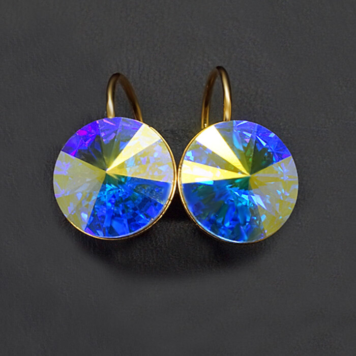 DiamondSky Clarice II su Swarovski kristalais moteriški auskarai, mėlyna/geltona
